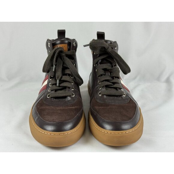 Bally Hervey Distresed Leather High Top Casual Sneakers Men's Size 10 D Brown - Picture 2 of 10